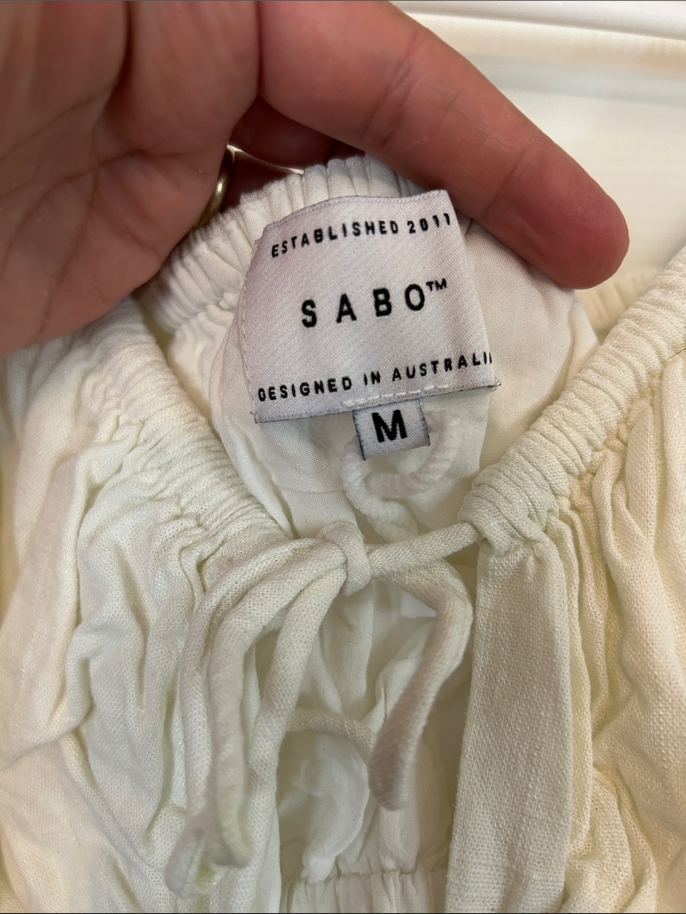 Cropped Cream Peasant Tie-Front Women’s Top - Picture 2 of 5